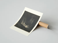 Rolled Figure rising from tomb in hell poster beside its crush-resistant kraft shipping tube