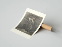 Rolled Winged demons flying above two robed figures poster beside its crush-resistant kraft shipping tube