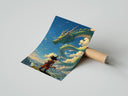 Rolled Boy warrior facing giant green dragon poster beside its crush-resistant kraft shipping tube