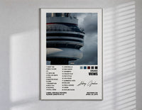 Drake Views poster framed in white on a clean gallery wall