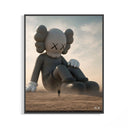 Framed Giant KAWS Companion sculpture in desert print displayed as a statement piece