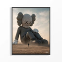 Framed Giant KAWS Companion sculpture in desert print displayed as a statement piece