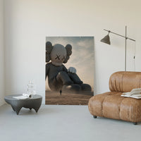 Giant KAWS Companion sculpture in desert poster framed in a luxury living-room setting