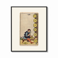 Framed Craftsman carving pentacle coins print shown as a bold statement piece on a clean gallery wall