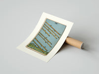Rolled Eight flying wands over landscape poster beside its crush-resistant kraft shipping tube