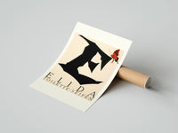 Rolled Butterfly on giant letter E poster beside its crush-resistant kraft shipping tube