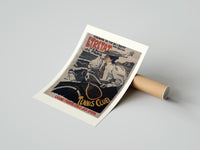 Rolled woman on bicycle with tennis racket poster beside its crush-resistant kraft shipping tube