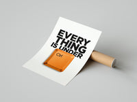 Woman unrolling Everything Is Under Ctrl Funny Office poster on concrete floor.