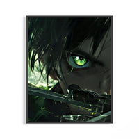Framed Anime boy with green eye print displayed as a statement piece