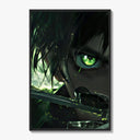 Anime boy with green eye poster framed on a white gallery wall