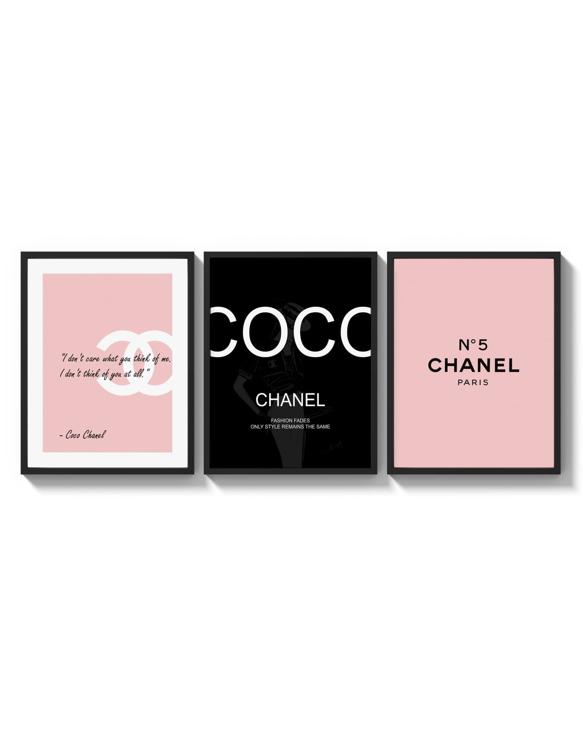 Chanel Wall Art Set triptych arranged on a bright gallery wall