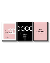 Chanel Wall Art Set triptych arranged on a bright gallery wall