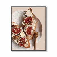 Framed Figs, Cheese and Walnuts print shown as a bold statement piece on a clean gallery wall