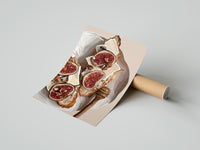 Gently curled Figs, Cheese and Walnuts print beside its protective shipping tube