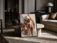 Figs, Cheese and Walnuts print on the floor, leaning against a travertine table
