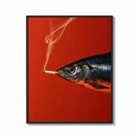 Framed Fish Smoking a Cigarette print shown as a bold statement piece on a clean gallery wall
