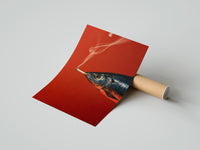 Gently curled Fish Smoking a Cigarette print beside its protective shipping tube