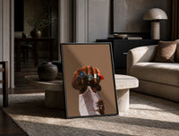 Fist with a Blue Gemstone Ring print on the floor, leaning against a travertine table