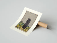 Rolled Cloaked figure among spilled cups poster beside its crush-resistant kraft shipping tube