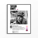 Flat lay of Taylor Swift biography poster in a black frame on a light surface