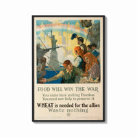 Framed Food Will Win the War print shown as a bold statement piece on a clean gallery wall