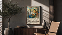Food Will Win the War poster framed above a fluted sideboard beside a potted tree
