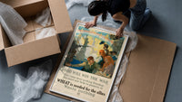 Food Will Win the War framed print being unpacked from protective bubble wrap and a box