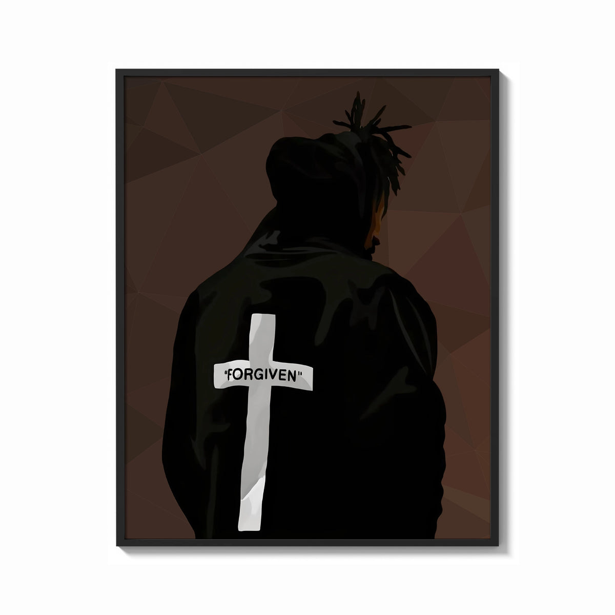 Framed Forgiven Cross Hoodie print shown as a bold statement piece on a clean gallery wall