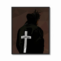 Framed Forgiven Cross Hoodie print shown as a bold statement piece on a clean gallery wall