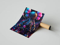 Close-up KAWS-style figure in vibrant neon colourway with bold graphic styling for gaming decor