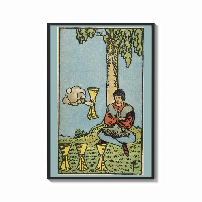 Framed Four of Cups print shown as a bold statement piece on a clean gallery wall