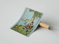 Gently curled Four of Cups print beside its protective shipping tube