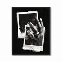 Framed Michael Jordan six rings black and white polaroid framed poster print shown as a bold statement piece on a clean…
