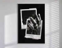 Michael Jordan six rings black and white polaroid framed poster poster in a slim frame on a bright wall with soft window…