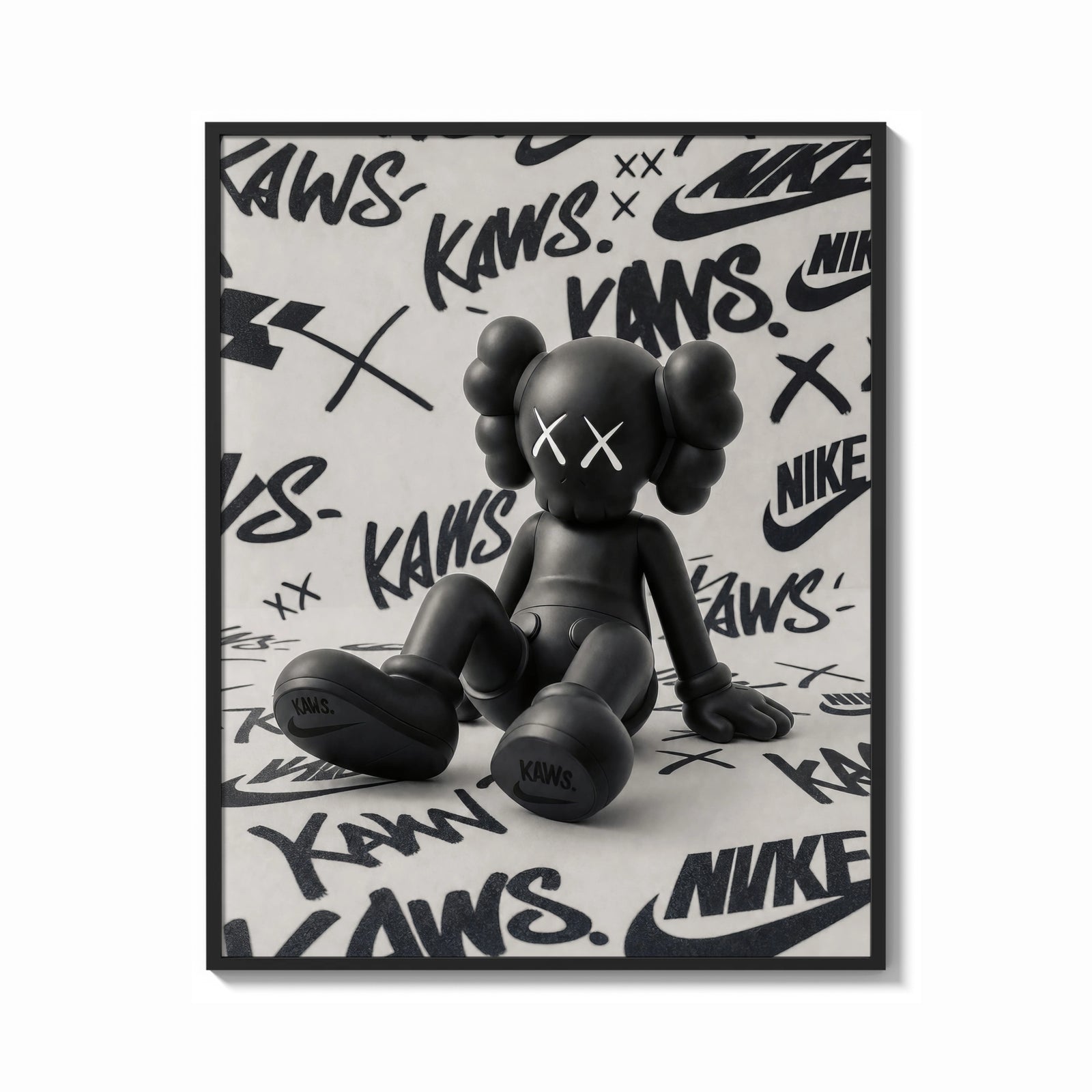 Framed Sitting KAWS Companion framed poster print shown as a bold statement piece on a clean gallery wall
