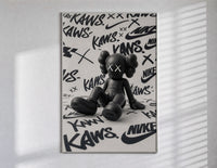 Sitting KAWS Companion framed poster poster in a slim frame on a bright wall with soft window light