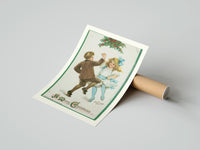 Gently curled Frances Brundage Dancing Children print beside its protective shipping tube