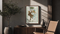 Frances Brundage Dancing Children poster framed above a fluted sideboard beside a potted tree