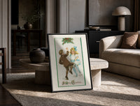 Frances Brundage Dancing Children print on the floor, leaning against a travertine table