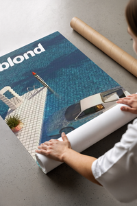 Frank Ocean Blond Album poster out of a brown cardboard shipping tube