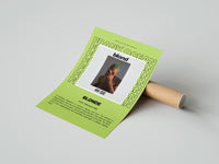 Rolled Man covering face album cover poster beside its crush-resistant kraft shipping tube