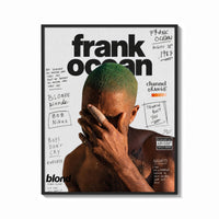 Framed Frank Ocean with green hair print shown as a bold statement piece on a clean gallery wall
