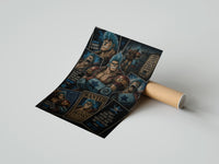 Rolled Blue-haired muscular anime cyborg man poster beside its crush-resistant kraft shipping tube