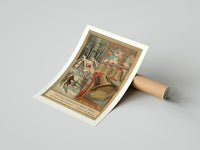 Rolled Church bells and snowy winter village poster beside its crush-resistant kraft shipping tube