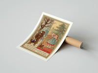 Rolled Man carrying turkey and girl decorating tree poster beside its crush-resistant kraft shipping tube