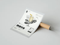 Gently curled French 75 Cocktail Market print beside its protective shipping tube