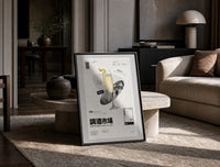 French 75 Cocktail Market print on the floor, leaning against a travertine table