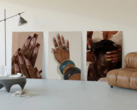 French Tips and Painted Nails Set of 3 displayed beside a brown leather sofa
