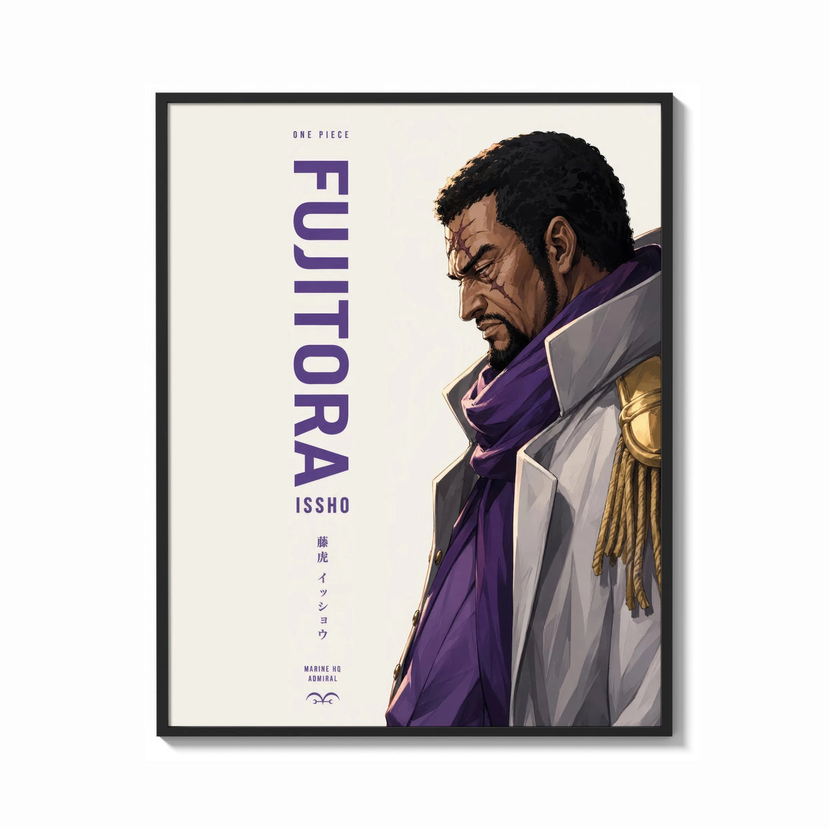 Framed Anime marine admiral profile portrait print shown as a bold statement piece on a clean gallery wall