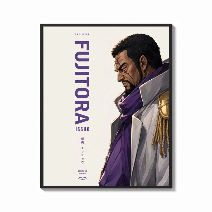 Framed Anime marine admiral profile portrait print shown as a bold statement piece on a clean gallery wall